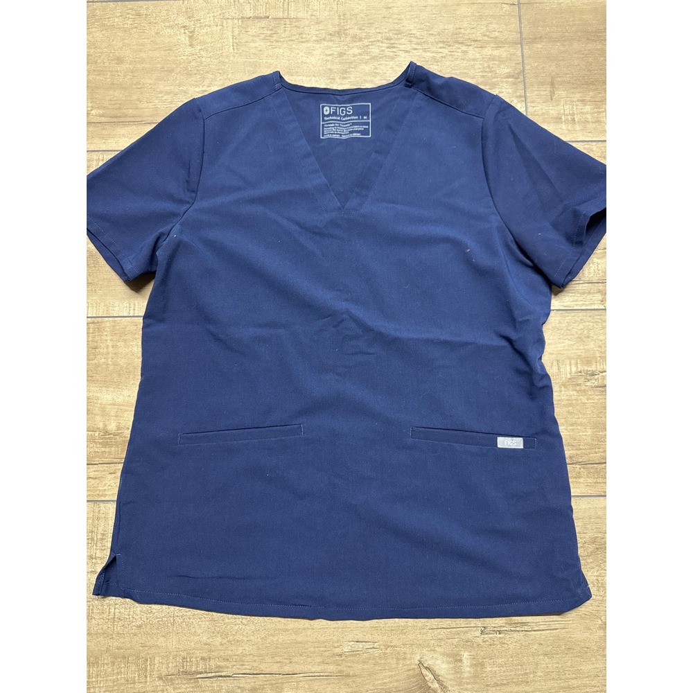 FIGS Technical Collection Scrub Top Womens Medium Navy Blue V-Neck Medical